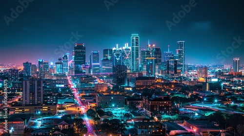 Wallpaper Mural A night time view of a large city with lit skyscrapers. Torontodigital.ca