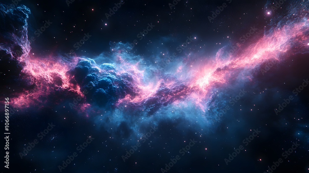 Fototapeta premium A stunning cosmic scene featuring vibrant pink and blue nebula clouds in space.