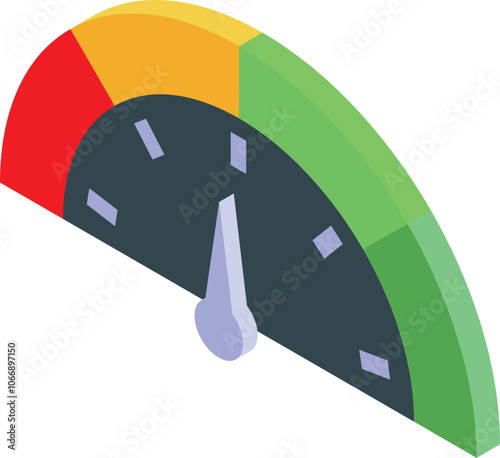 Colorful performance indicator displays moderate level on a scale from red to green, visualized in isometric perspective