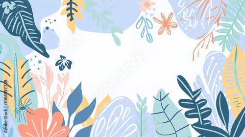 Light blue hand drawn border background presents a serene and artistic view. A charming display of soft color and creativity