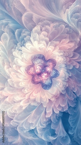 Delicate pastel abstract flower design with intricate layers and soft hues, ideal for backgrounds and artistic projects.