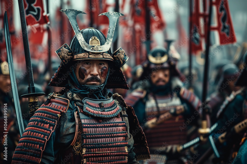 Portrait of a fierce samurai warrior in traditional armor demonstrating honor and historical culture ai generative Portrait of a fierce samurai warrior in traditional armor demonstrating honor and historical culture ai generative