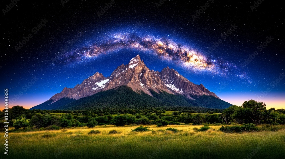 Fototapeta premium Milky Way Galaxy Over Majestic Mountain Range at Night