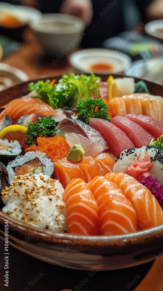 A vibrant bowl of assorted sushi showcasing fresh ingredients, perfect for food photography and culinary presentations. A vibrant bowl of assorted sushi showcasing fresh ingredients, perfect for food photography and culinary presentations.