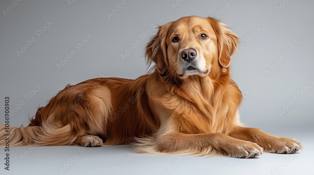 Friendly golden retriever sits on white background, relaxed expression with soft, slightly tousled fur. Friendly golden retriever sits on white background, relaxed expression with soft, slightly tousled fur.