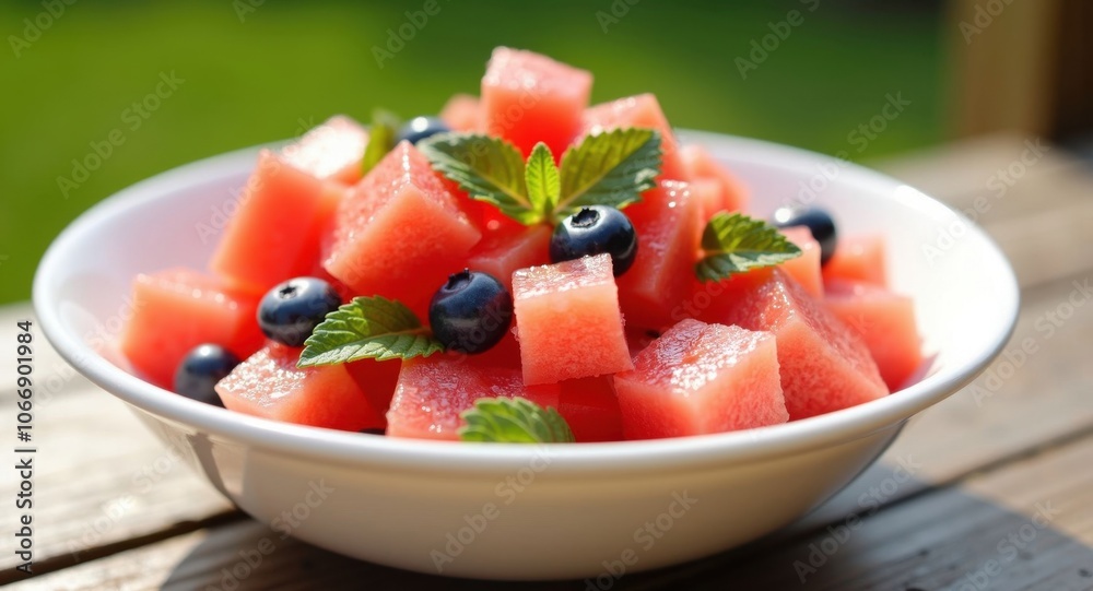 Fresh fruit salad with watermelon and blueberries Fresh fruit salad with watermelon and blueberries