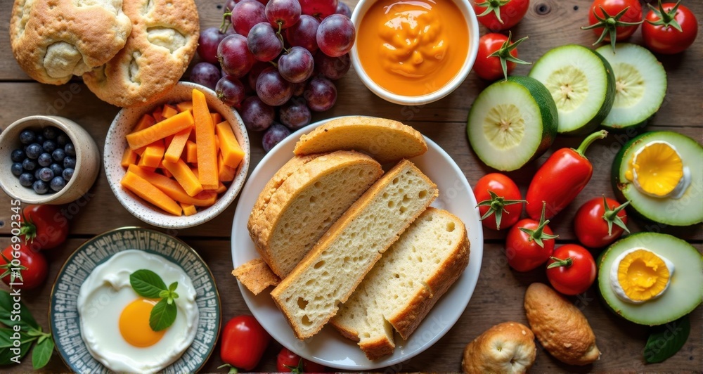 Colorful healthy breakfast spread Colorful healthy breakfast spread