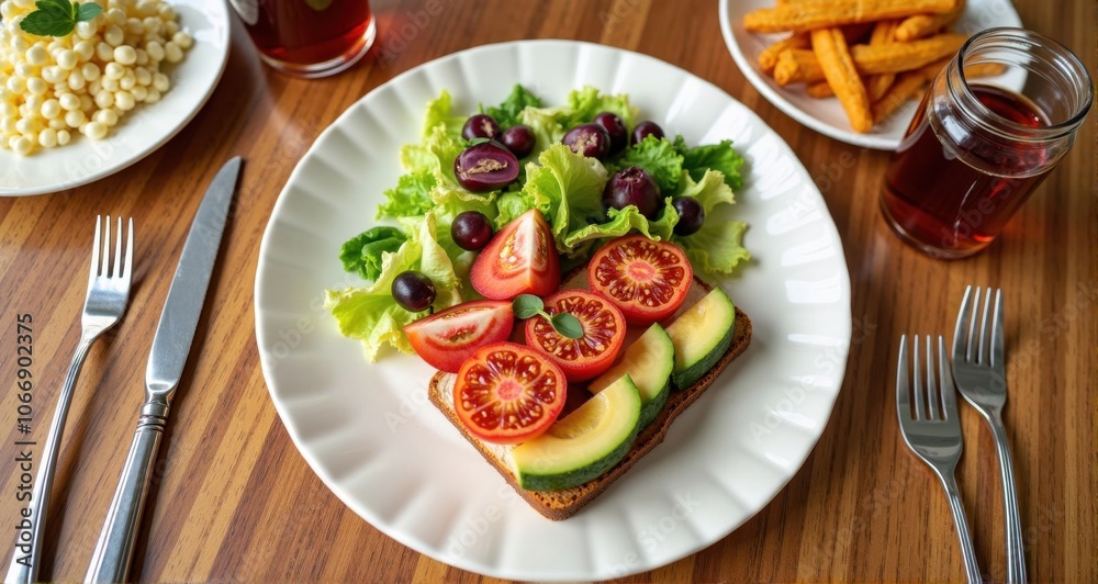 Colorful salad with fresh vegetables and fruits