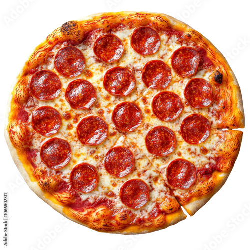Freshly baked pepperoni pizza on a wooden surface