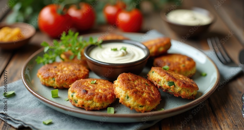 Delicious homemade vegetable fritters on a plate Delicious homemade vegetable fritters on a plate