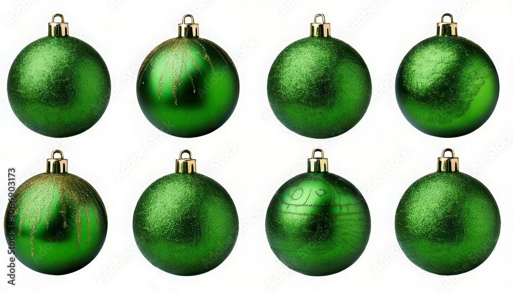 Set of green Christmas balls isolated. Generated image Set of green Christmas balls isolated. Generated image
