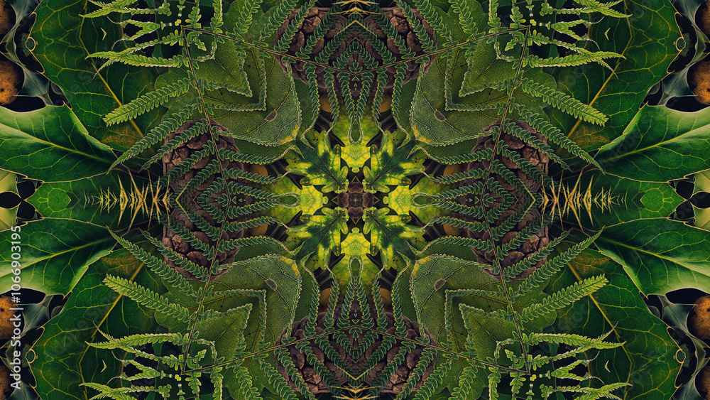 A beautiful background of seasonal autumn and winter leaves and foliage in an animated kaleidoscopic pattern. A beautiful background of seasonal autumn and winter leaves and foliage in an animated kaleidoscopic pattern.