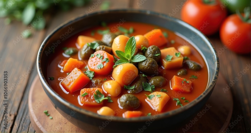 Colorful vegetable soup in a bowl Colorful vegetable soup in a bowl
