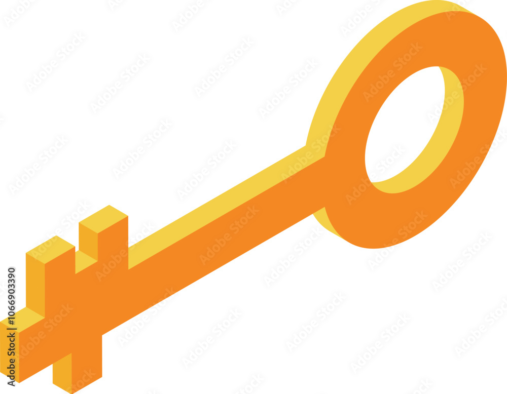 Orange key unlocking possibilities, security, and access in a modern isometric perspective Orange key unlocking possibilities, security, and access in a modern isometric perspective