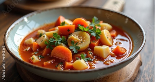 Colorful vegetable soup in a bowl