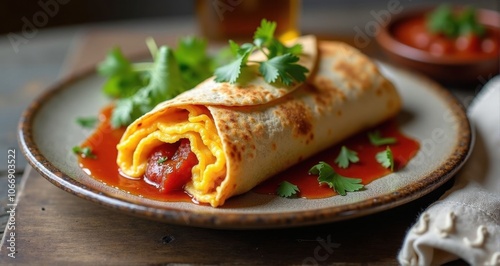 Delicious crepe with sauce and herbs