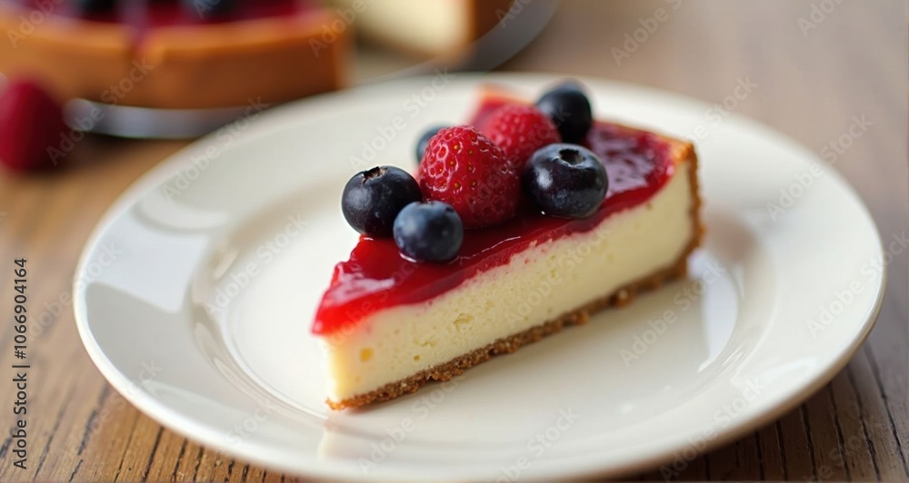 Delicious berry-topped cheesecake slice Delicious berry-topped cheesecake slice