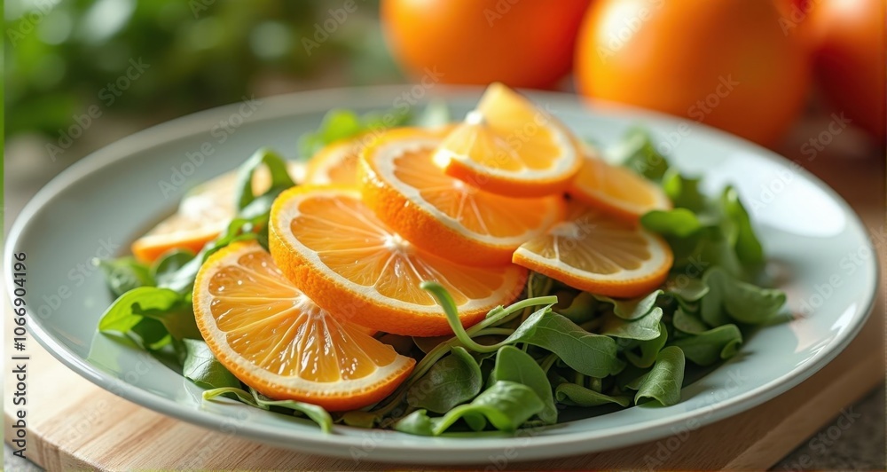 Fresh orange slices on greens Fresh orange slices on greens