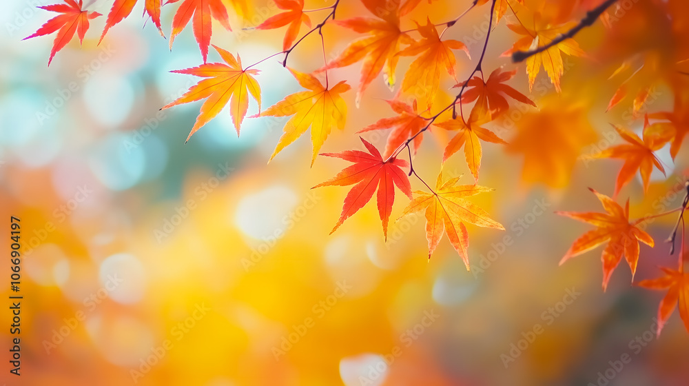 Vibrant Maple Leaves with Soft Bokeh in Background Vibrant Maple Leaves with Soft Bokeh in Background