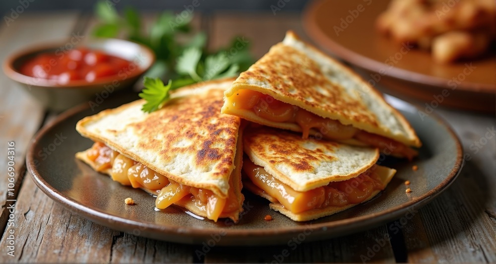 Delicious melted cheese quesadillas on plate Delicious melted cheese quesadillas on plate