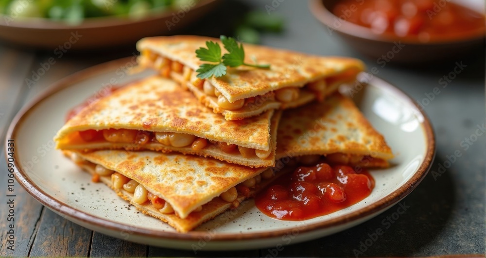 Delicious vegetarian quesadillas with salsa Delicious vegetarian quesadillas with salsa