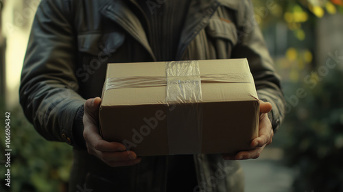 Delivery Package in Hands of a Person Outdoors photo