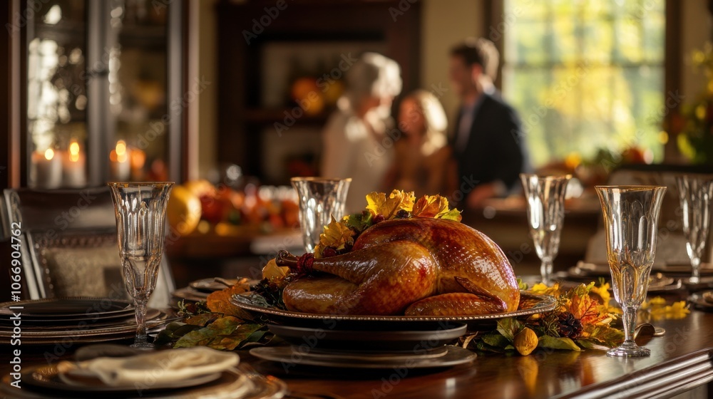 Cozy Thanksgiving family gathering with turkey centerpiece and fall decor Cozy Thanksgiving family gathering with turkey centerpiece and fall decor