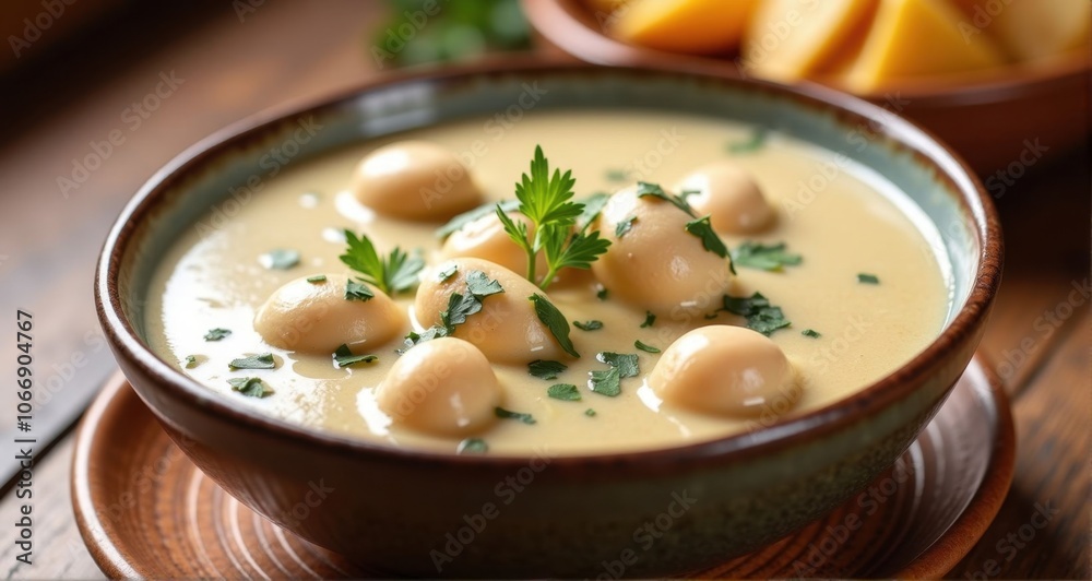 Creamy soup garnished with herbs Creamy soup garnished with herbs