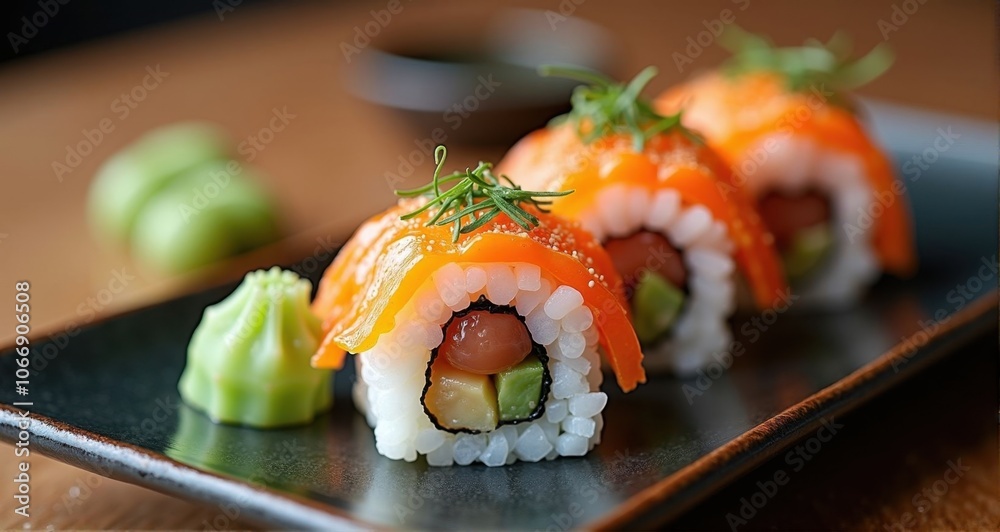 Delicious sushi rolls on a plate Delicious sushi rolls on a plate