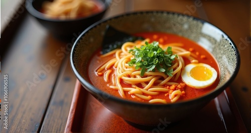 Delicious bowl of spicy ramen noodles
