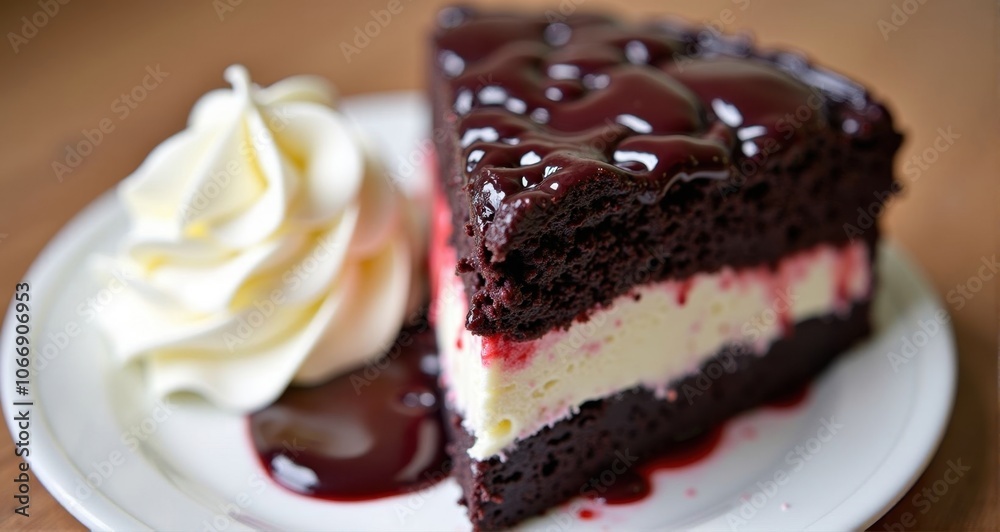Decadent chocolate cake with berry sauce Decadent chocolate cake with berry sauce
