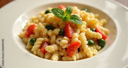 Delicious pasta with vegetables and herbs