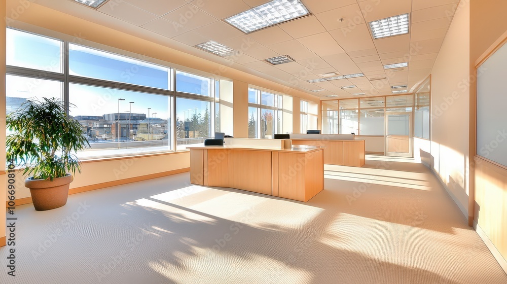 A bright office cubicle environment featuring natural light streaming through windows, perfect for promoting a refreshing and engaging workplace atmosphere.