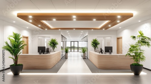 A sleek office environment filled with IoT technology, featuring smart desks, automated lighting, and digital assistants for enhanced productivity.