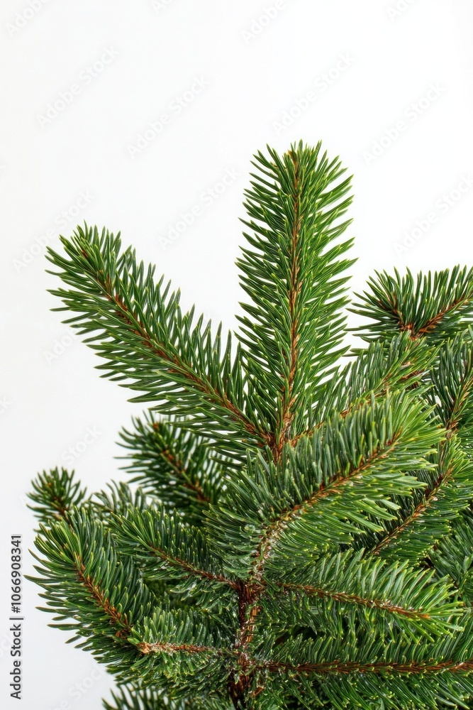 photograph of Lush pine trees contrast with the white background. For the Christmas festival