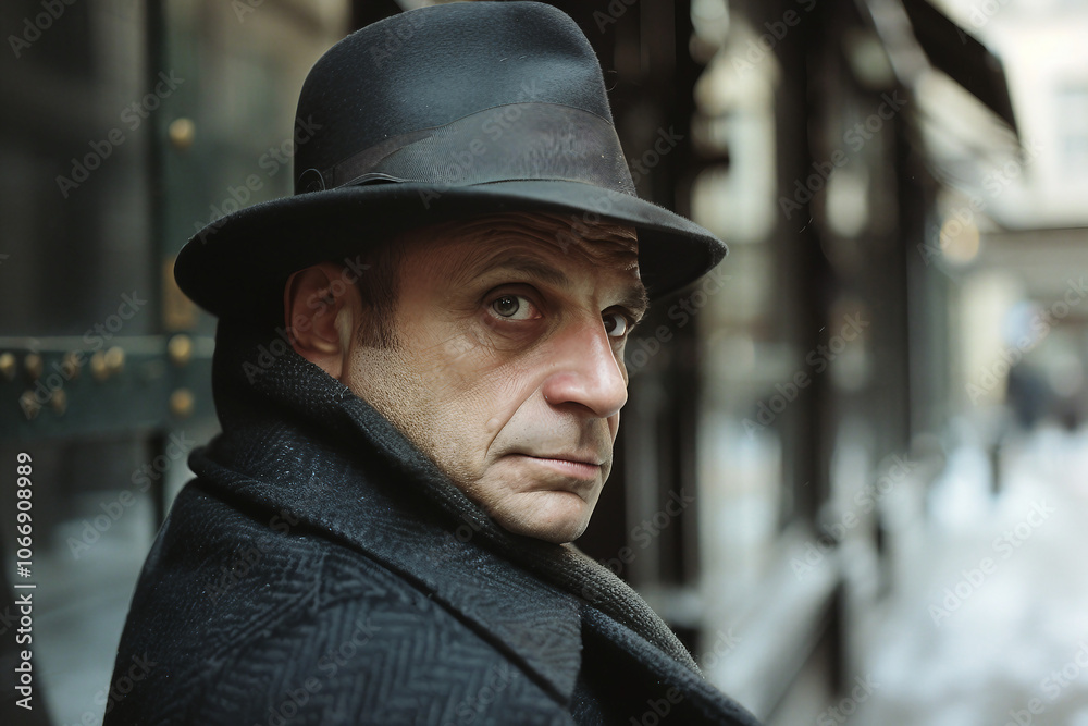 Generative AI Portrait of Man in Retro Detective Style, Noir Film Character Look Generative AI Portrait of Man in Retro Detective Style, Noir Film Character Look