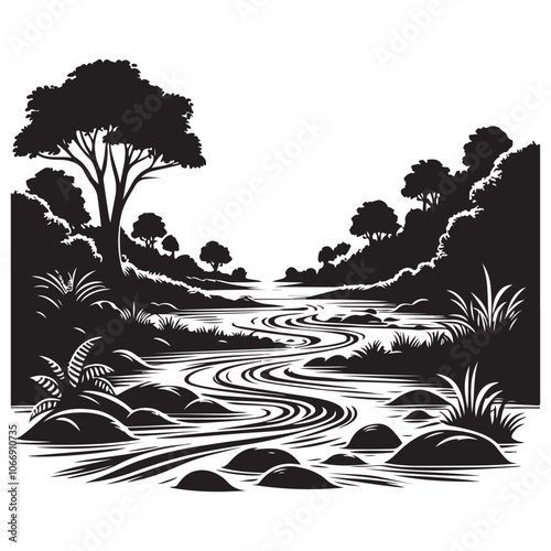 River silhouette vector illustration