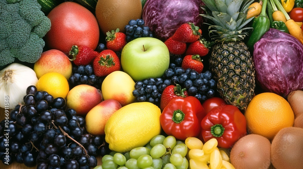 Fresh Vegetables and Fruits on a Wooden Table, Symbolizing Healthy Blood Pressure Foods with Vibrant Color Fresh Vegetables and Fruits on a Wooden Table, Symbolizing Healthy Blood Pressure Foods with Vibrant Color