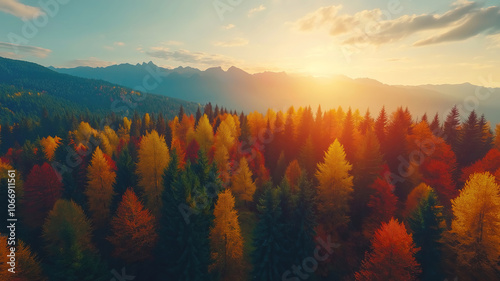 Stunning aerial footage capturing the beauty of autumn forests and majestic mountain landscapes