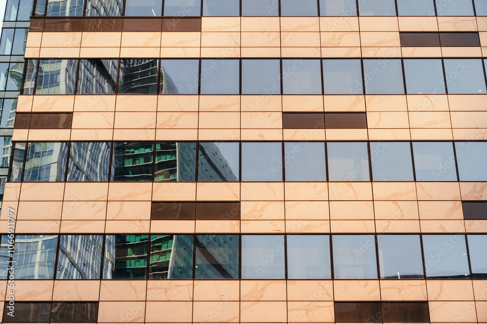 The Reflection of Modern Architecture Seen in a Beautiful Glass Facade of a Building