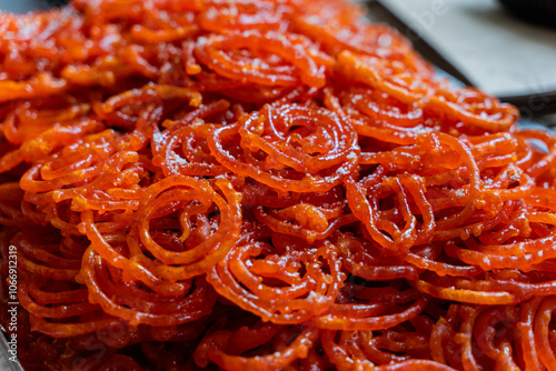 Obraz na płótnie Delicious and Appealing Bright Red Jalebi An Authentic and Classic Indian Sweet Delight w salonie