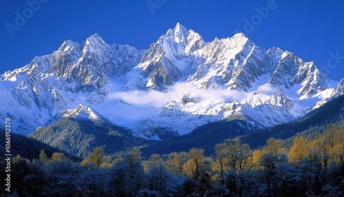 Wallpaper Mural Majestic peaks at Glacier National Park with autumn foliage and clear blue skies Torontodigital.ca