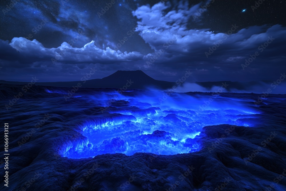 Fototapeta premium A blue sky with a mountain in the background