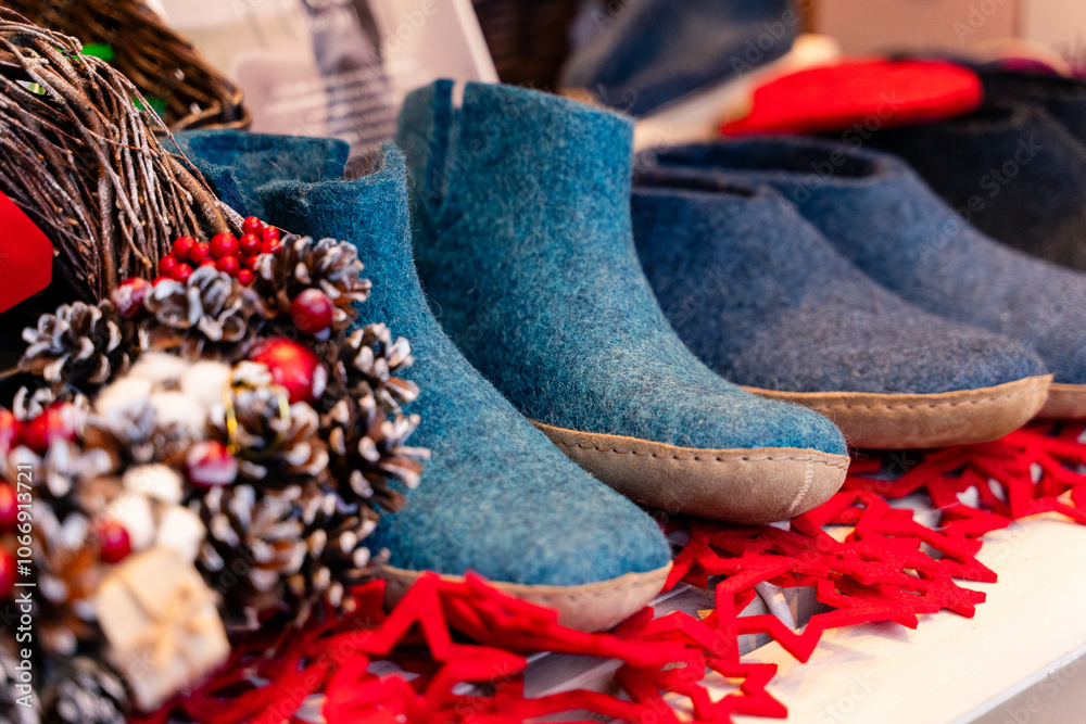 Handcrafted Cozy Blue Shoes Designed Specifically for Winter Decor and Seasonal Styling