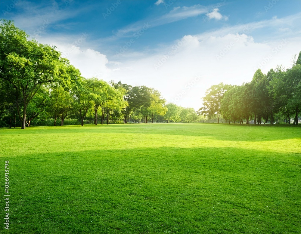 An expansive green lawn, bordered by a dense line of verdant trees under a clear blue sky. An expansive green lawn, bordered by a dense line of verdant trees under a clear blue sky.