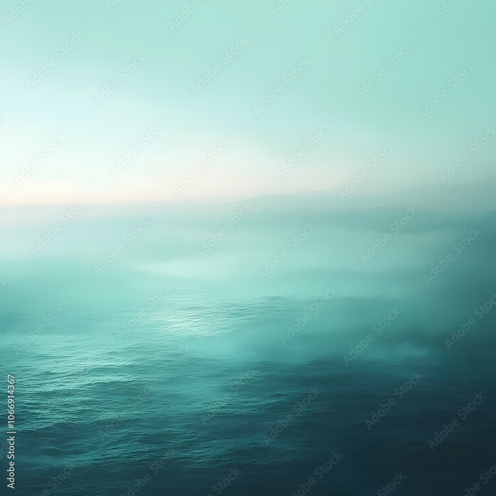 Fototapeta premium A serene and ethereal seascape featuring an expansive ocean, with soft teal hues blending into the sky, creating a tranquil and calm atmosphere.