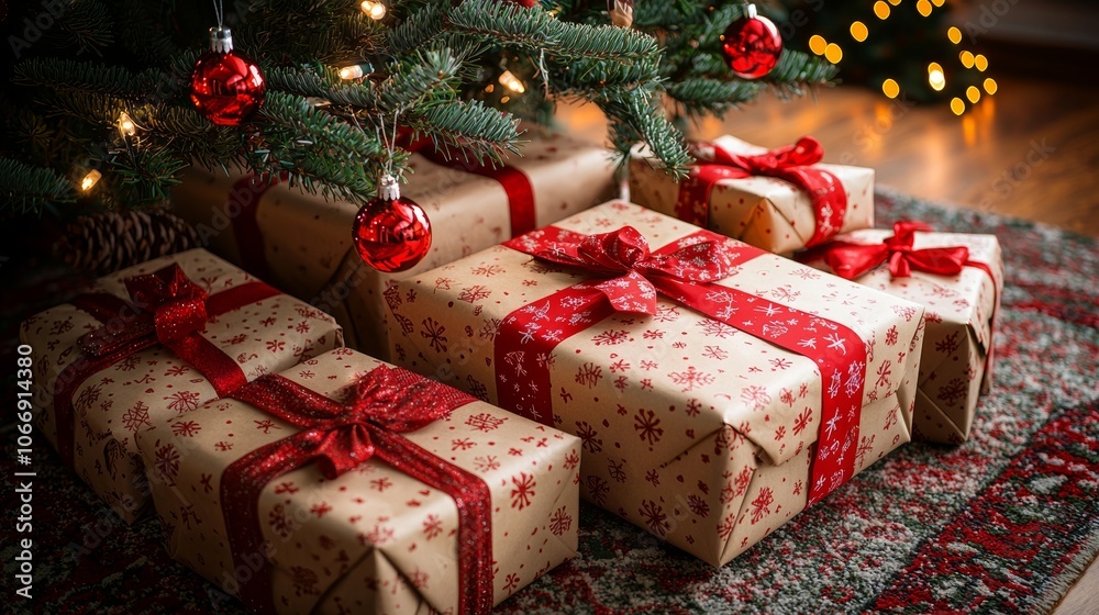 Festive Wrapped Gifts Under Christmas Tree Festive Wrapped Gifts Under Christmas Tree