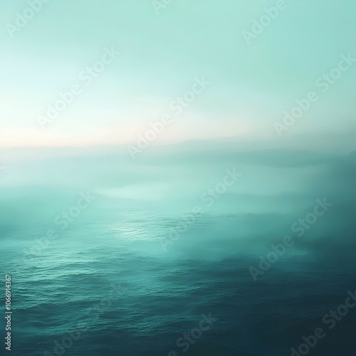 A serene and ethereal seascape featuring an expansive ocean, with soft teal hues blending into the sky, creating a tranquil and calm atmosphere.