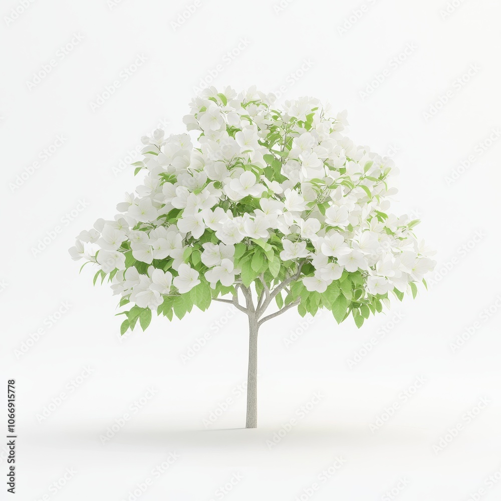 A white tree with green leaves A white tree with green leaves