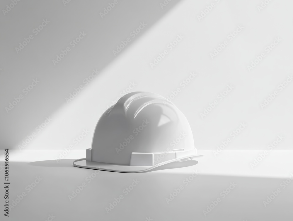 White Construction Hard Hat with Shadow on White Background